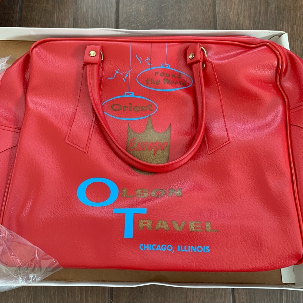 Vintage NOS Red PVC Travel Bag Olson Travel Chicago IL with Original Box